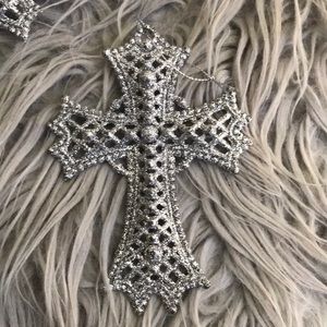 pretty silver sparkle cross ornaments❄️set of 2